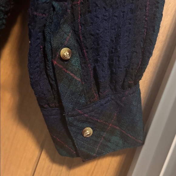 Caffe Marrakesh plaid gauze Blouse Top Womens L Pop over long line Tunic peasant - Picture 6 of 12